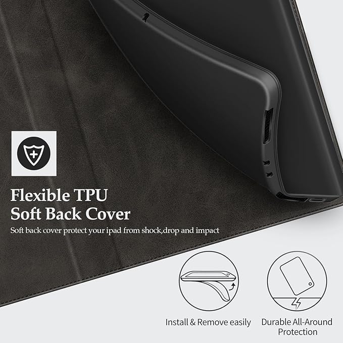 Leather Case Compatible with Samsung Galaxy Tab Active 5 5G 8.0 2024 Tactical Edition Protective Cover with Inner TPU Silicone Shell Built-in Stand and Rugged Drop-Proof(Black)