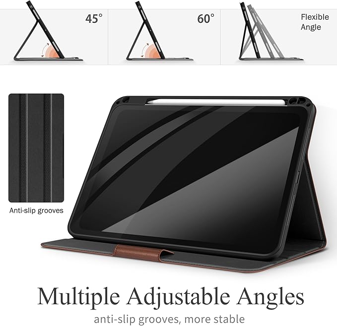 auaua Case for iPad Pro 11 Inch (M5/M4) 2025/2024 with Pencil Holder and Pocket Multiple Angles Viewing Magnetic Closure Auto Sleep/Wake (Brown)