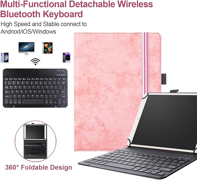 Neezee for 10.1” POWMUS M820/ HiGrace C10 Tablet Case with Keyboard – Slim 2-in-1 Folio Cover (Pink POWMUS M820/ HiGrace C10)