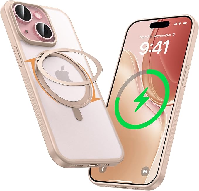MAGIC JOHN for iPhone 15 Case 360° Rotatable Magnetic Invisible Stand Fit for MagSafe 15 Phone Case 16FT Military Grade Shockproof for iPhone Case with Kickstand Rose Gold
