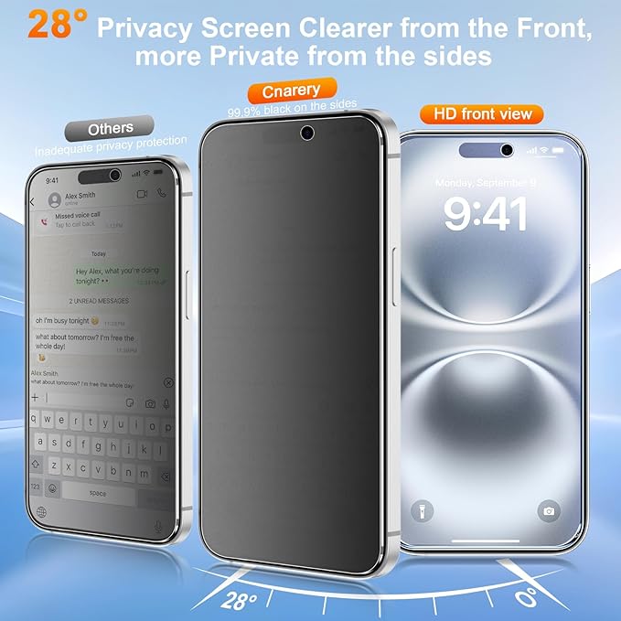 2 Pack matte privacy Screen Protector for iPhone 16