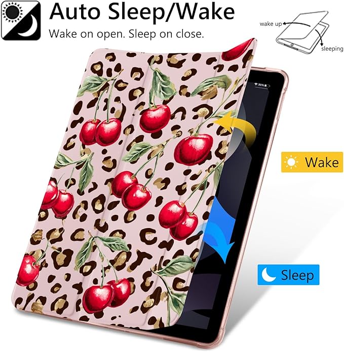 Coquette Leopard Print Case for iPad Pro 11 (M4) 2024 5th Gen Cute Cherry CasePencil Holder &amp Clear Soft TPU Back &amp Trifold Stand Cover for Women