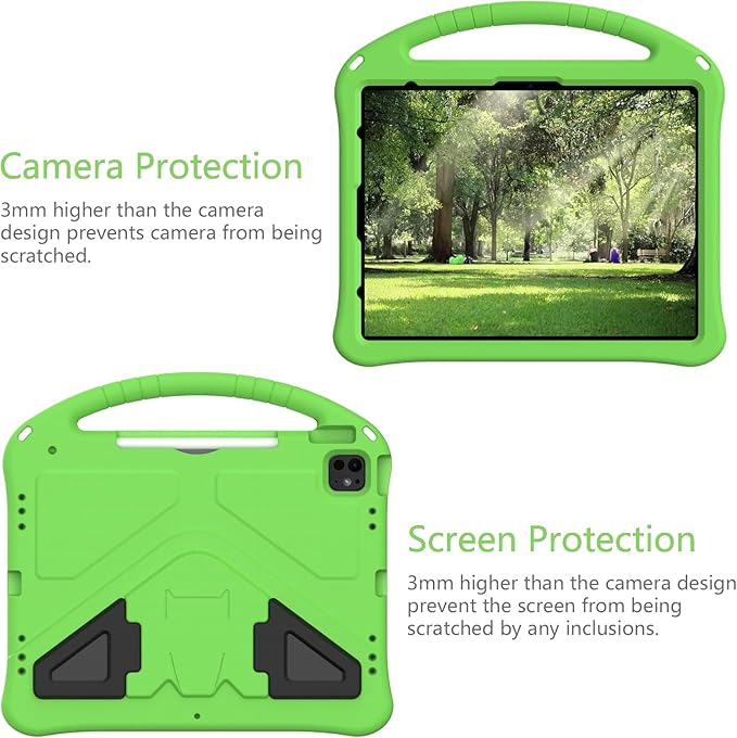 Dteck for iPad Air 13 Inch M2 2024/iPad Pro 13 inch 2024 M4 Kids Case/iPad Pro 12.9 Cover 6th/5th/4th/3rd Gen 2022/2021/2020/2018 with Pencil Holder Handle Stand EVA Protective Girl Boy CaseGreen