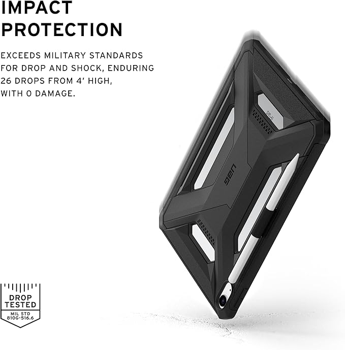 URBAN ARMOR GEAR UAG Designed for iPad 11 A16 11th Gen 2025 Case A3354 A3355 - Rugged Protective Cover with Kickstand and Pencil Holder Scout Plus Black