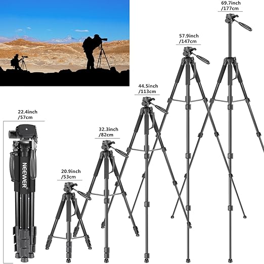 NEEWER Portable Aluminum Alloy Camera 2 in 1 Tripod Monopod Max. 70/177cm with 3 Way Swivel Pan Head and Carrying Bag for DSLR DV Video Camcorder (SAB264 Black)