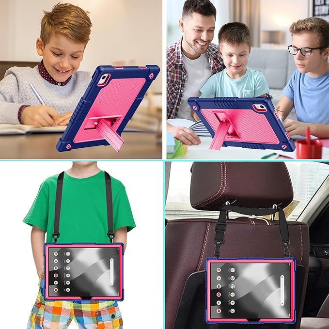 for Walmart Onn 12.1 inch Tablet Pro 2024 Model Case/Onn 12.1 inch Tablet Pro(100146663) Case Kids Friendly with Shoulder Strap Stand 2Pcs Tempered Glass Screen Protector (NavyPink+2Pcs)