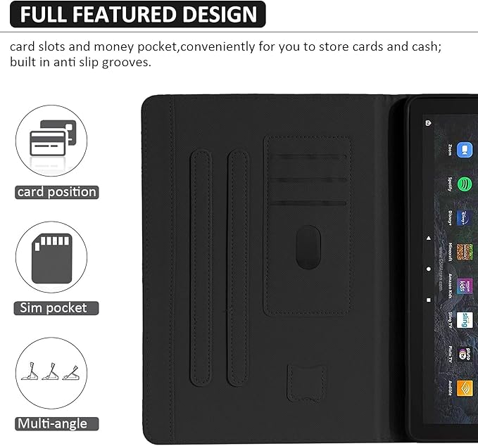 Dteck Case for All-New Fire HD 10 &amp HD 10 Plus Tablet (2021 Release 11th Generation) - Slim Multi-Angle Folio Stand Premium PU Leather Protective Smart Cover with Auto Wake Sleep Black Cat