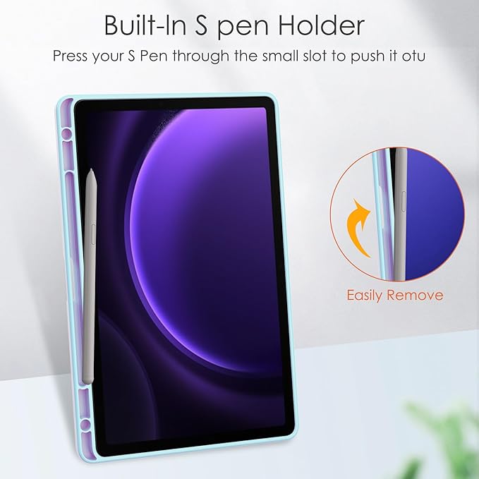 for Samsung Galaxy Tab S10 Lite/ S10 FE/ S9 FE 10.9 Inch Tri-Fold Smart Tablet Case with Pen Holder Shockproof Protective Cover W Transparent Back Shell Auto Wake/SleepSky Blue