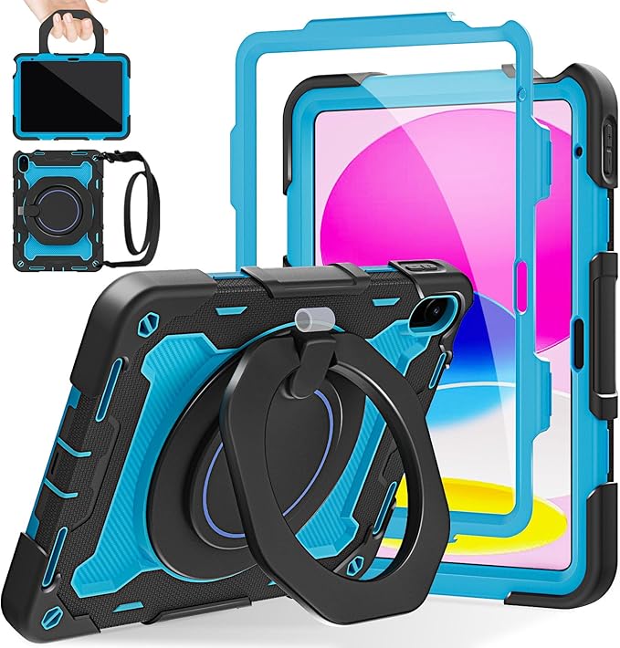 ROISKIN Case for iPad (A16) 11th Generation 11 Inch 2025 iPad 10th Generation Case 10.9 for Kids with Screen Protector360 Kickstand &amp HandleShoulder StrapHeavy Duty Military Grade Drop Protec