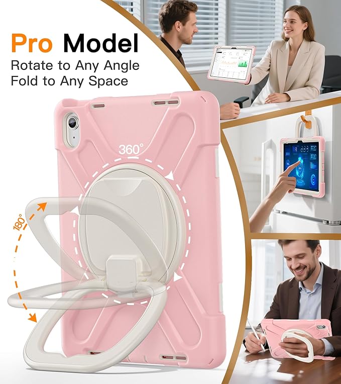 BATYUE Case for iPad (A16) 11th/10th Gen 11''/10.9'' 2025/2022 - Heavy Duty Shockproof Cover with 360° Rotating &amp 180° Folding Stand Screen Protector Shoulder Strap &amp Pencil Holder | Cheery