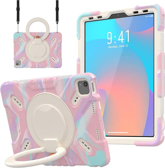 Pepkoo Triple Shockproof Case for iPad Air 5th/4th Generation 10.9 inch 2022/2020 and iPad Pro 11 Case Kids Boy Girl Cover with Kickstand Shoulder Strap (M-Pink)