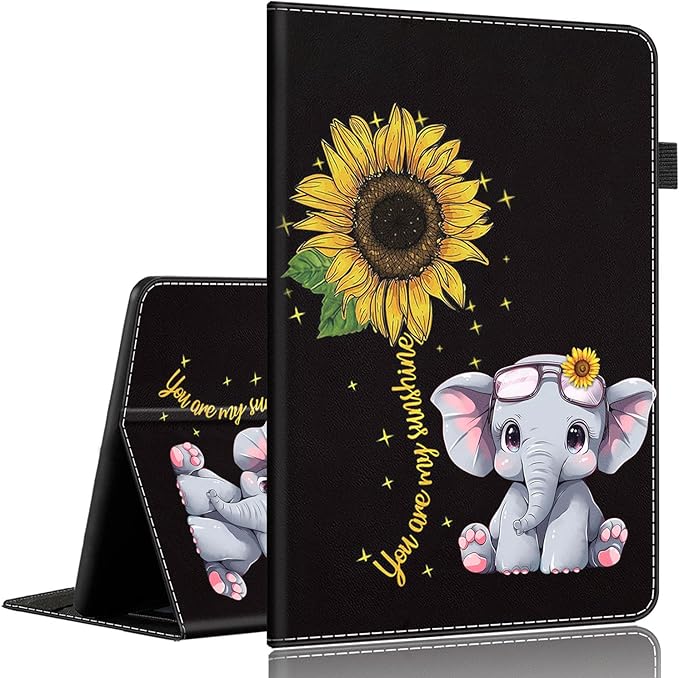 Case for Amazon Kindle Fire HD 8 Tablet 8(12th/10th Generation 2022/2020 Release) &amp HD 8 Plus TabletSlim Fit Foldable Standing Cover Case with Auto Sleep/WakeCute Elephant and Sunflower