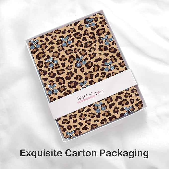 Cute Leopard Print Cherry for iPad Pro 11 Inch Case (M5/M4) 2025/2024 with Pencil Holder Auto Sleep/Wake Black Leather Soft TPU Back Cover