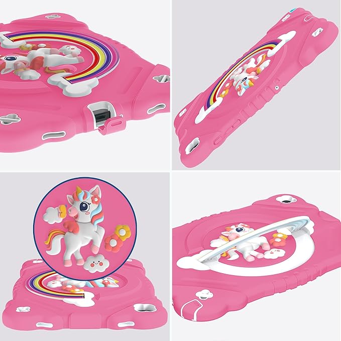 XZC Case for Samsung Galaxy Tab A9+/ A9 Plus Case 11 2023 (SM-X210/X216/X218) Unicorn Heavy Duty Shockproof Protective Case with Stand/Shoulder Strap for Kids Girls Women (Rose)