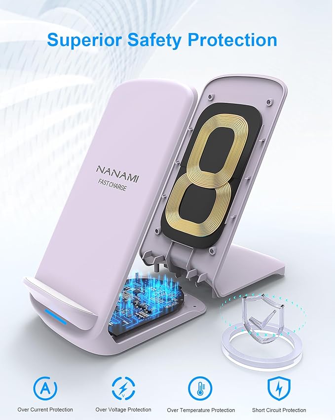 NANAMI Fast Wireless Charger 10W Max Wireless Charging Stand with PD20W Adapter Charger Compatible for iPhone 17/17 Air/17 Pro/17 Pro Max/16/15/14/13/12Samsung Galaxy S26/S25/S24/S23/S22/S21/Note 20