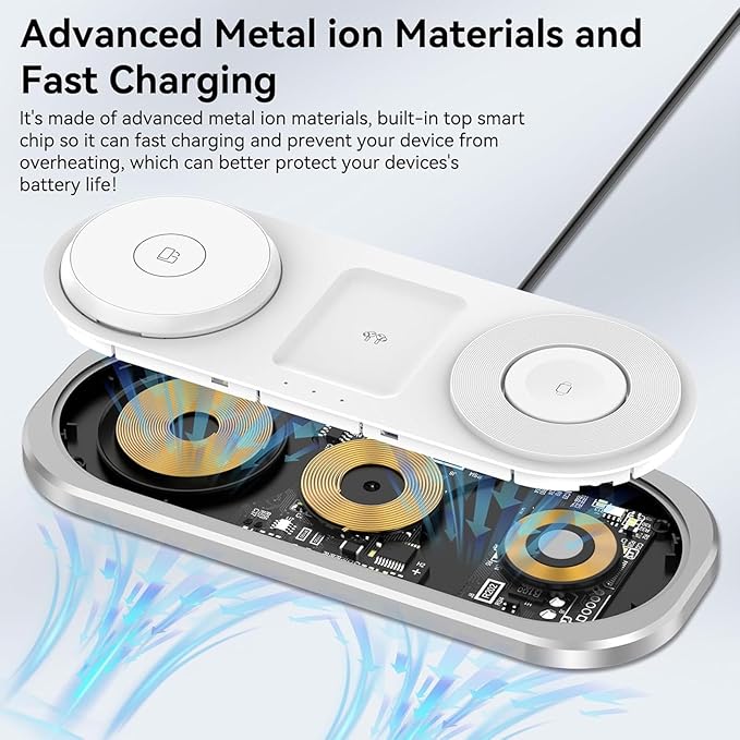 3 in 1 Fast Wireless Charger Stand for iPhone Foldable Travel Charging Station for Magsafe for iPhone 17/Air/16/15/14/13/12 Series Apple Watch Series AirPods pro/2/3/4 Gifts for Women Men (Silver)