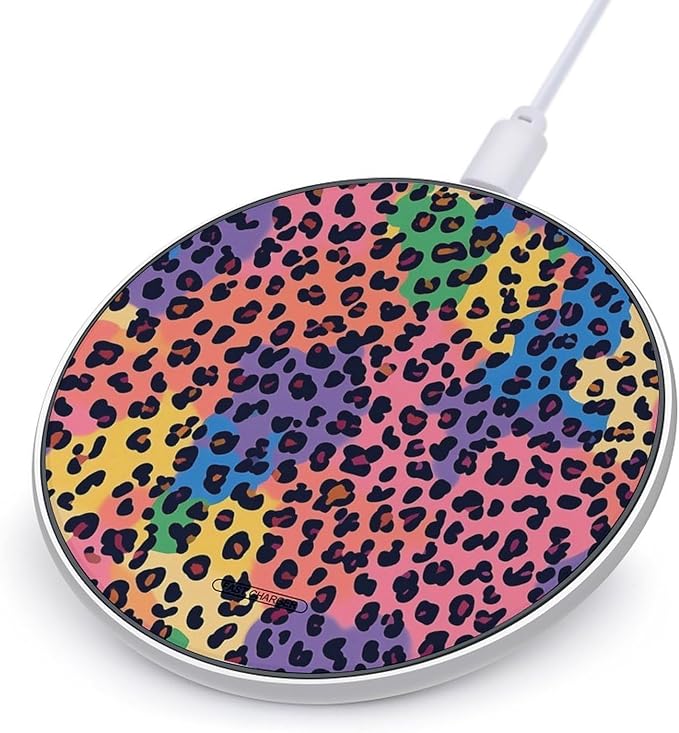 Rainbow Leopard Animal Print Wireless Charger Anti-Slip Wireless Charging Pad Slim Charger Mat for Men Women