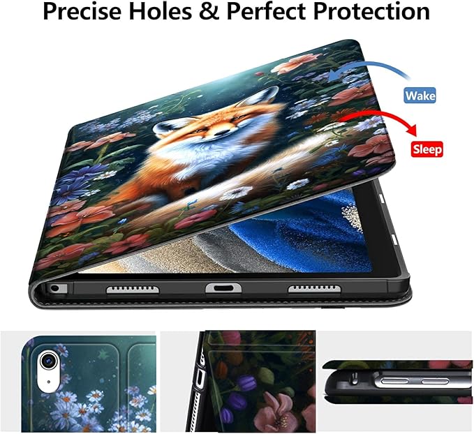 Case for iPad Pro 13 Inch Case 2024 M4 (7th Generation) PU Leather Smart Protective Cover with Auto Sleep/Wake for iPad Pro 13 2024Fox in Flowers