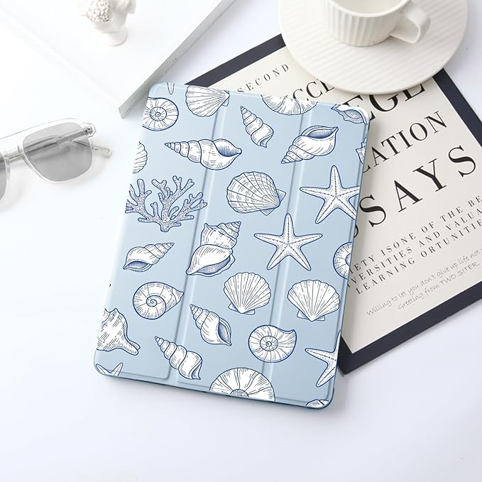 JOYLAND Starfish Shell for iPad 10th Generation Case 10.9 inch/iPad (A16) 11th Generation 11 Inch 2025 with Pencil Holder-Trifold Stand Protective Cover with Soft TPU BackBlue