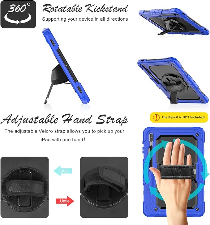 Case for Samsung Galaxy Tab S8 Plus 2022/S7 FE/S7 Plus 5G 12.4-inch Tablet Case Protective [with Screen Protector] Rotatable Kickstand S Pen Holder Hand/Shoulder Strap (Blue)
