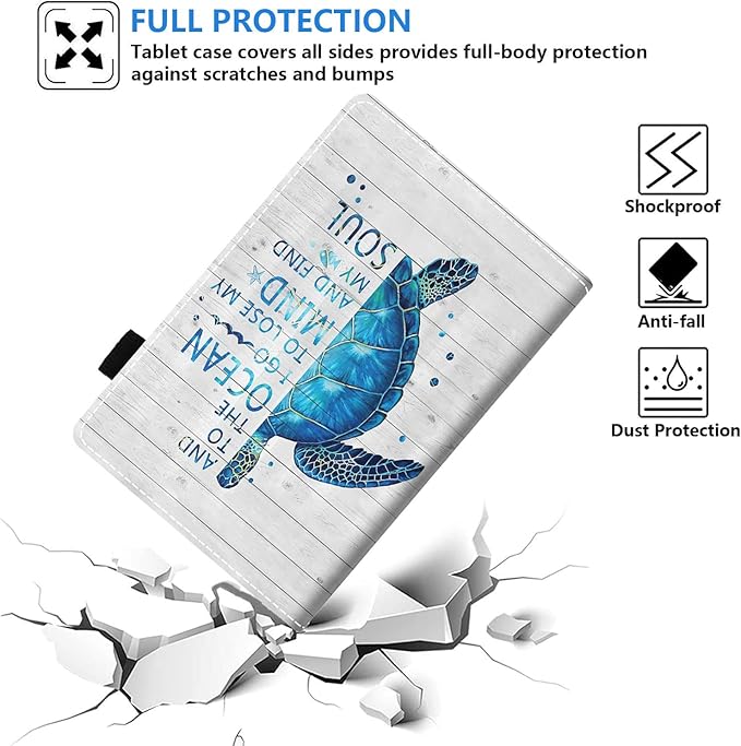 Case for Kindle Fire HD 10/Fire HD 10 Plus Tablet (11th Gen 2021 Released) - Funny Words with Blue Sea Turtle on Rustic Wooden Board Design Slim PU Leather Cover with Auto Sleep Wake