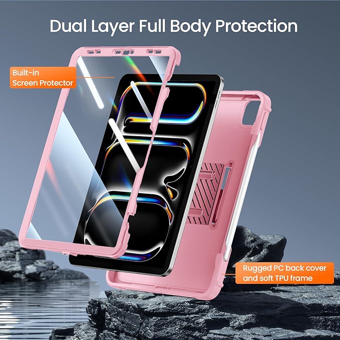ZtotopCases for iPad Pro 13 Inch Case M4 2024 7th Gen/Pro 12.9 Inch 6th/5th/4th Generation 2022/2021/2020 Full Body Protective Rugged Cover with [Pencil Holder+Screen Protector] for iPad Pro 13Pink