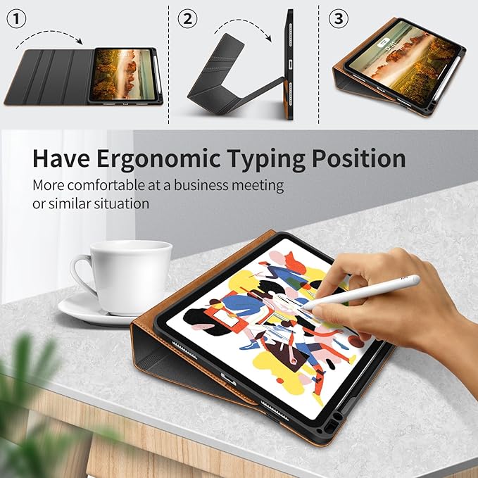 H HOLIMET Case for iPad Air 11 Inch M3/M2 (2025/2024)/iPad Air 4th/5th Generation 10.9 Inch 2022/2020 with Pencil Holder Soft Back Shockproof Protective Vegan Leather