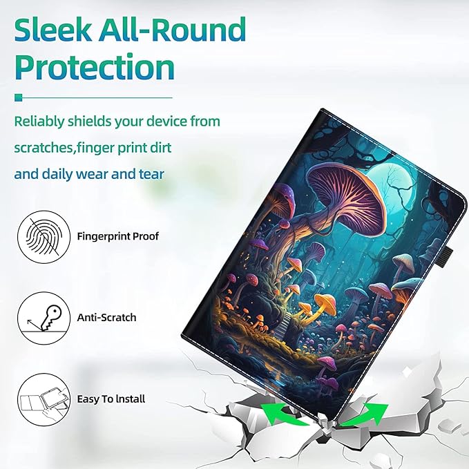 Case for All-New Amazon Kindle Fire HD 10 and Fire HD 10 Plus Tablet (13th/11th Generation 2023/2021 Release) 10.1 Slim Folding Stand Cover with Auto Wake/Sleep Colorful Mushrooms