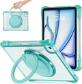 Shockproof Case for iPad Air 11 inch (M3 2025 7th /M2 2024 6th) Compatible with iPad Air 10.9 (2022 5th Gen /2020 4th Gen) PC Clear Tablet Cases with Rotating Stand for Kids Light Green