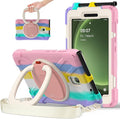 Rugged Case for Samsung Galaxy Tab Active5 5G (SM-X306B/X300) w/ 360° Rotating Hanging Ring Handle Grip Kickstand Heavy Duty Shock-Proof Armor Cover w/Shoulder Strap Stylus Holder (Macaron)