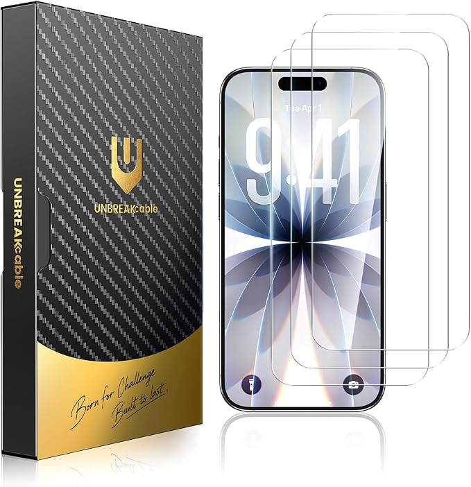 UNBREAKcable for iPhone 17 Screen Protector [Quick-Installation Box] 3-Pack 9H+ Hardness Shatterproof Tempered Glass [99.99% HD Clear] [Case Friendly] [Bubble Free] for iPhone 17 6.3