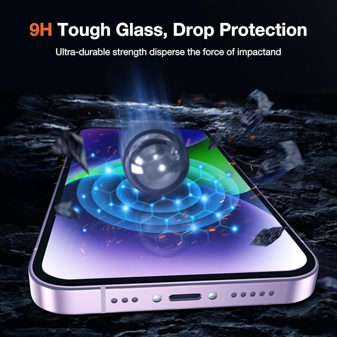 2 Pack Privacy Screen Protector for iPhone 14 9H+ Tempered Glass Anti Spy Private Film Easy Installation Auto Alignment Dust Removal Military-Grade Protection Bubble-Free