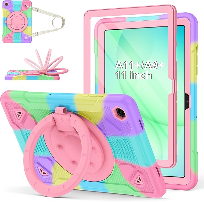 for Samsung Galaxy Tab A11 Plus/A9 Plus Case with Screen Protector/360° Rotating Stand/Shoulder Strap Full Body Rugged Cover for Galaxy Tab A11+ Plus/A9+ Plus 11 inch 2025/2023 Released