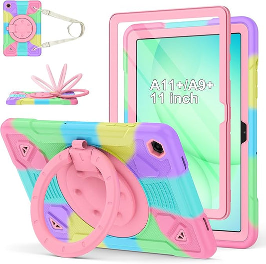 for Samsung Galaxy Tab A11 Plus/A9 Plus Case with Screen Protector/360° Rotating Stand/Shoulder Strap Full Body Rugged Cover for Galaxy Tab A11+ Plus/A9+ Plus 11 inch 2025/2023 Released