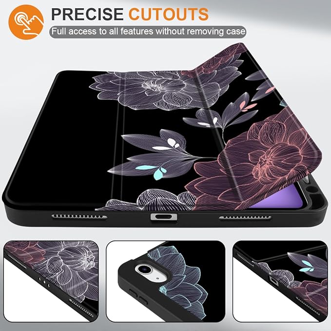 DONGKE for iPad Air 11 Inch Case M4 2026 / M3 2025 / M2 2024 &amp iPad Air 5th 2022 / 4th Gen 2020 10.9 Inch Ultra Thin Soft TPU Back Cover with Pencil Holder Support Auto Wake/Sleep Elegant Flower
