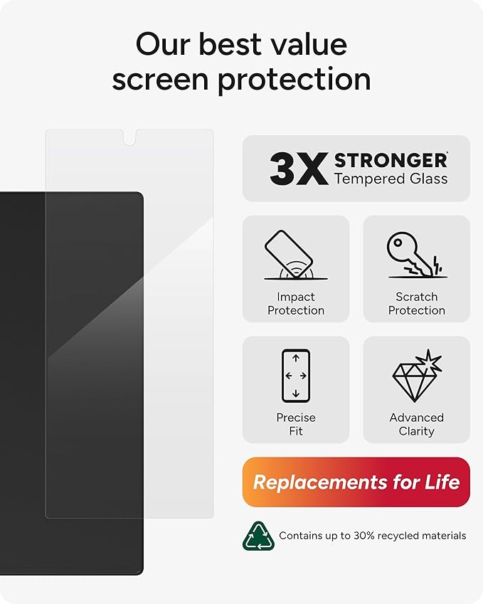 ZAGG Glass+ Samsung Galaxy Z Fold7 Screen Protector (Front Screen Only) – 3x Stronger Scratch-Resistant Smudge-Resistant Fingerprint Scanner Compatible InvisibleShield Easy Installation