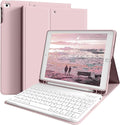 kenke for iPad 6/5th Generation Case with Keyboard 9.7 Inch 2018/2017 iPad Air 2/1 Detachable Wireless Bluetooth iPad Keyboard Case with Built-in Left Side Pencil Holder Auto Wake/Sleep (Pink)