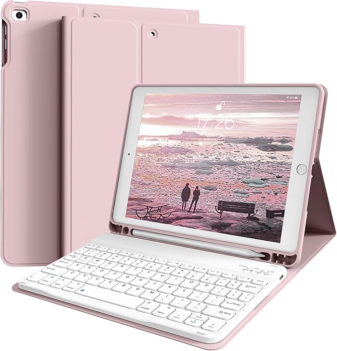 kenke for iPad 6/5th Generation Case with Keyboard 9.7 Inch 2018/2017 iPad Air 2/1 Detachable Wireless Bluetooth iPad Keyboard Case with Built-in Left Side Pencil Holder Auto Wake/Sleep (Pink)