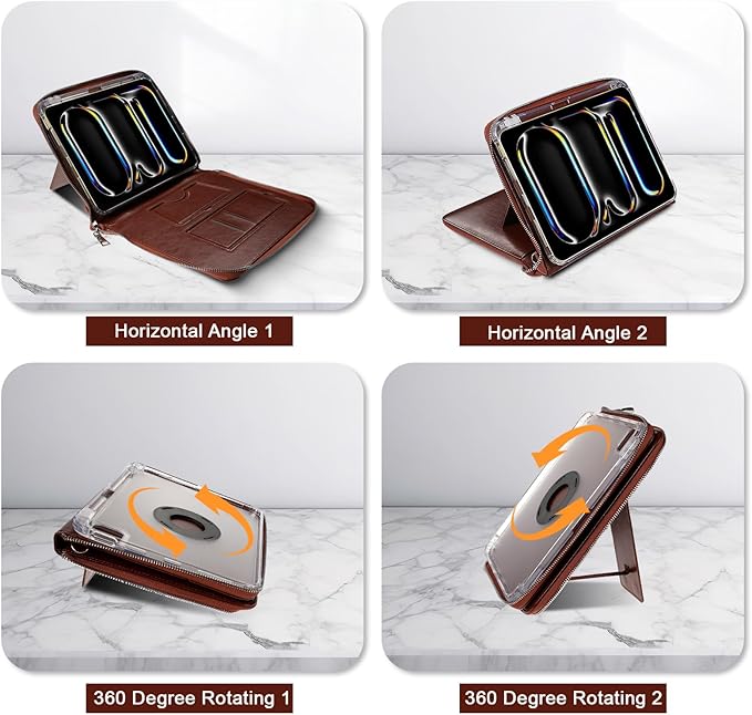 E NET-CASE Case for iPad Air 11 M4/M3/M2 (2026/2025/2024)/iPad (A16) 11th Gen 11 2025/iPad Air 5th/4th Gen (2022/2020) 10.9with Pen Holder/Hand Strap/Carrying Shoulder Strap (Brown)