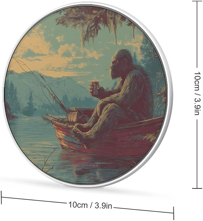 Bigfoot Fishing Drinking Smoking Phone Charger Magnetic Charging Pad Anti-Slip with USB Cable