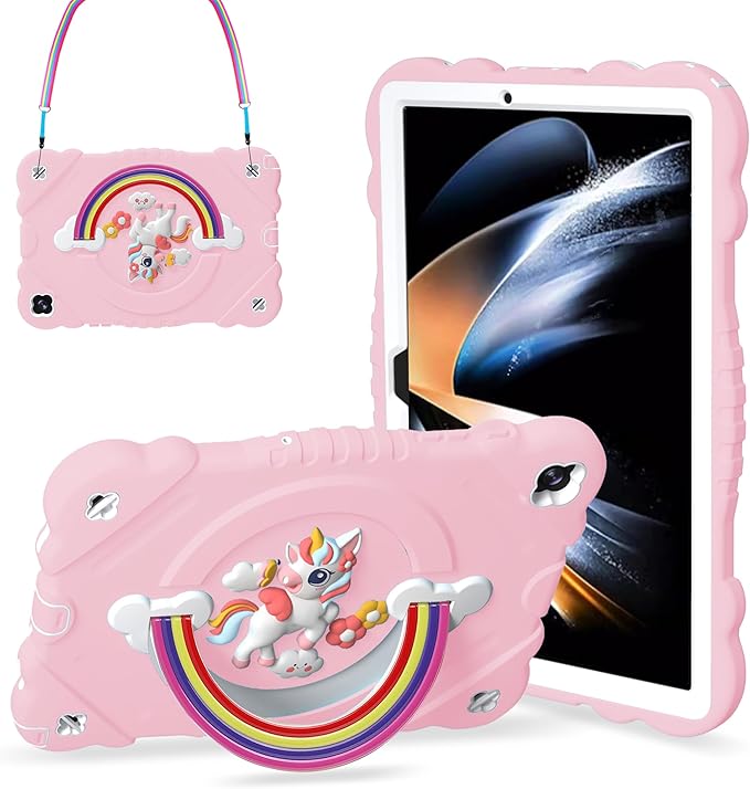 XZC Case for Samsung Galaxy Tab A9+/ A9 Plus Case 11 2023 (SM-X210/X216/X218) Unicorn Heavy Duty Shockproof Protective Case with Stand/Shoulder Strap for Kids Girls Women (Pink)