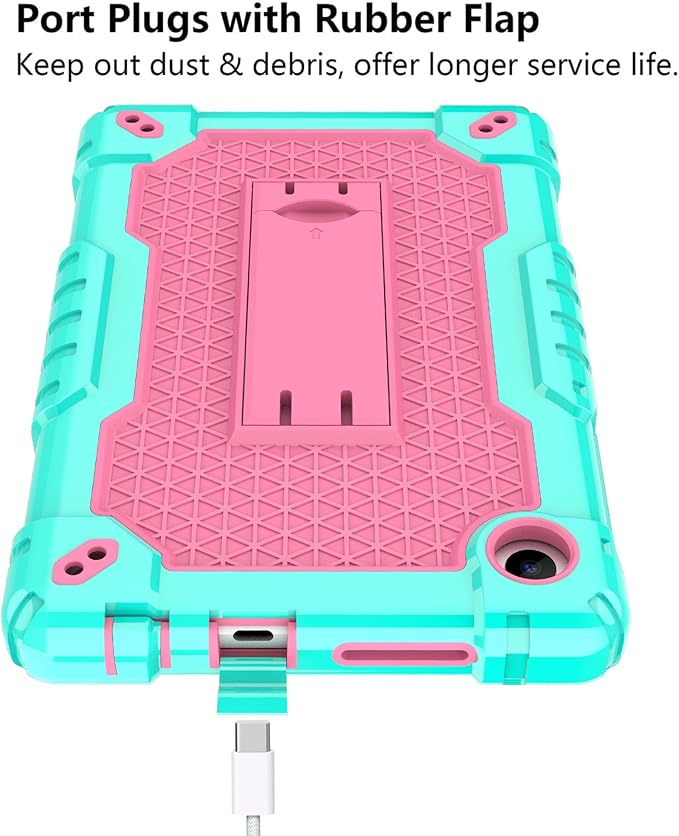 for TCL Tab 8 V/TCL AT&ampT Tab 8 SE (6048E) Tablet Case with Screen ProtectorSoft Silicone Rubber Heavy Duty Hybrid Had Back Shell Protection Build in Kickstand (Green/Pink/2 PCS)