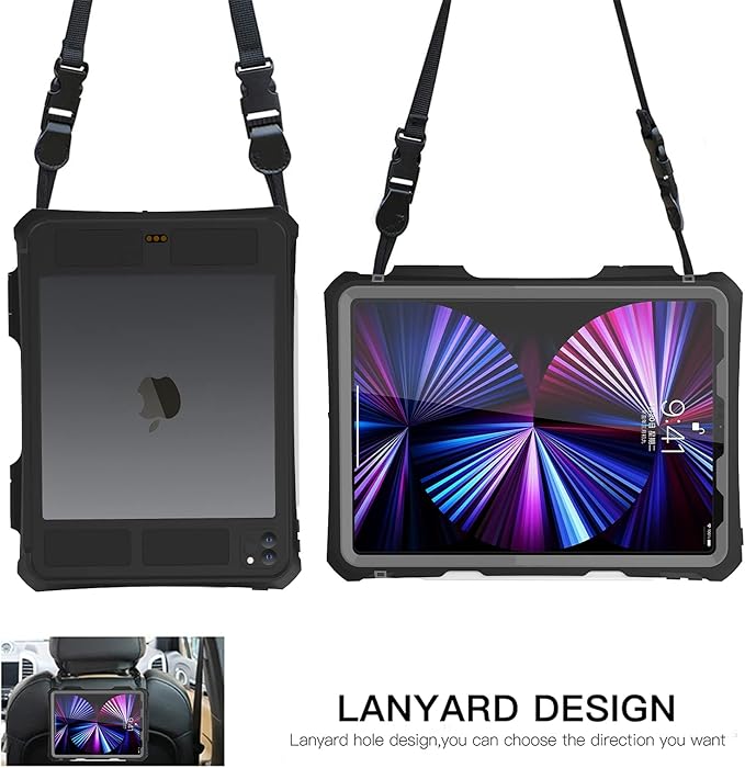 ShellBox Case New iPad Pro 11 inch 2022&amp2021&amp2020 Waterproof Case Full-Body Heavy Duty Shockproof Protective Cover with Kickstand Built-in Screen Protector Pencil Holder Shoulder Strap