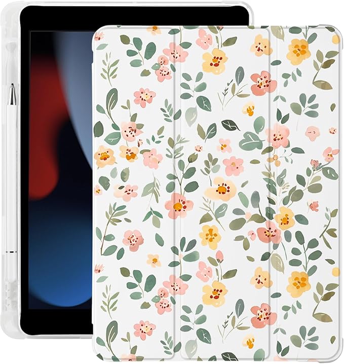 Cute Leaves Floral for iPad Air 13 Inch Case M3 2025/M2 2024 with Pencil Holder Auto Sleep/Wake Leather Soft TPU Back Cover