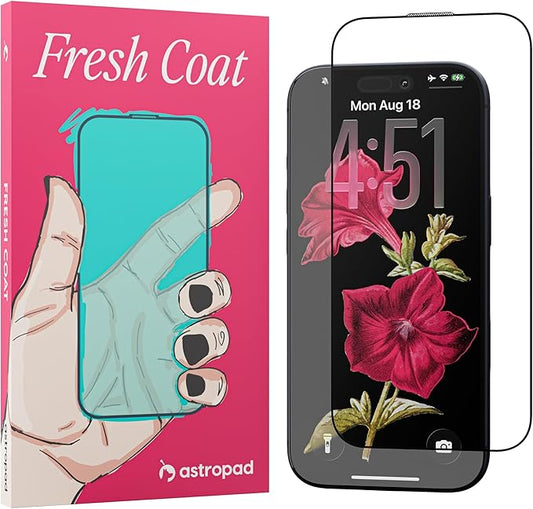Astropad Fresh Coat Anti Reflective Screen Protector for iPhone 16 Pro Max 75 Percent Less Glare Preserves iPhone AR Display 9H High Alumina Glass Edge to Edge Fit Easy Bubble Free Install