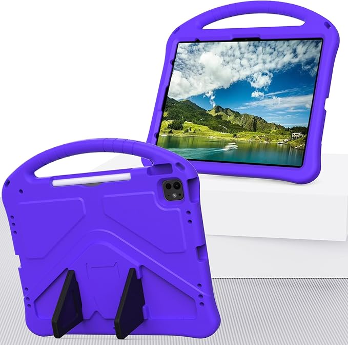 Kids Case for Apple iPad Air 13 inch M3/M2 (2025/2024) Stand Protective Cover with Pencil Holder/Handle Kickstand/Lightweight Soft EVA Foam Shockproof Cover for iPad Air 13 Tablet Purple