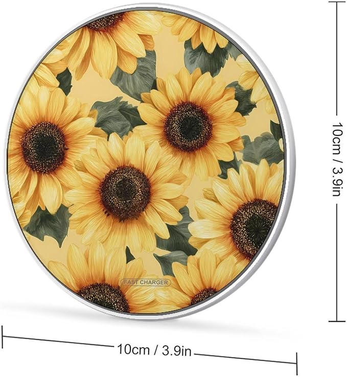 Tender Yellow Sunflowers Fast Portable Charger 10W Funny Graphic Phone Charging Pad with USB Cable
