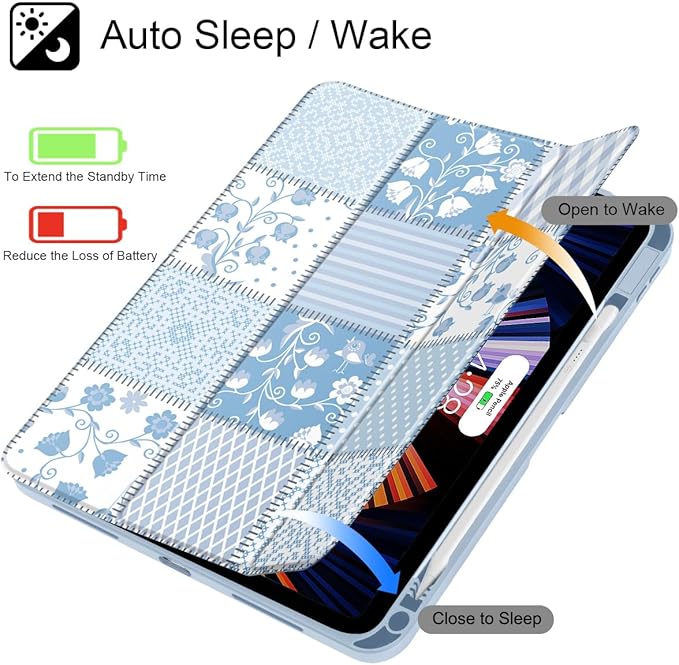 Tuiklol Case for iPad 11 inch (A16 Chip) 2025 Gen 11th / iPad 10.9 inch 2022 10th Gen Buit in Pencil Holder with Shockproof Cover Clear Transparent Back Shell Auto Wake/Sleep Patchwork Floral