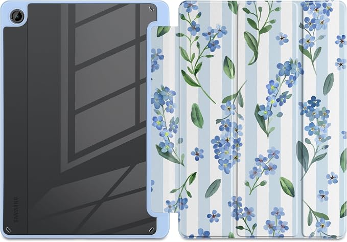 Blue Watercolor Flowers&Stripes