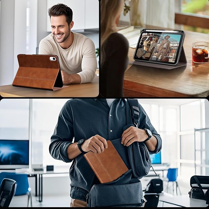 Gexmil Leather Case for iPad mini 7 (A17 Pro) 2024 / iPad mini 6 Generation 2021 8.3 InchPremium Cowhide Cover with Pencil HolderAdjustable Stand Auto Wake/SleepVegetable Tanned Brown